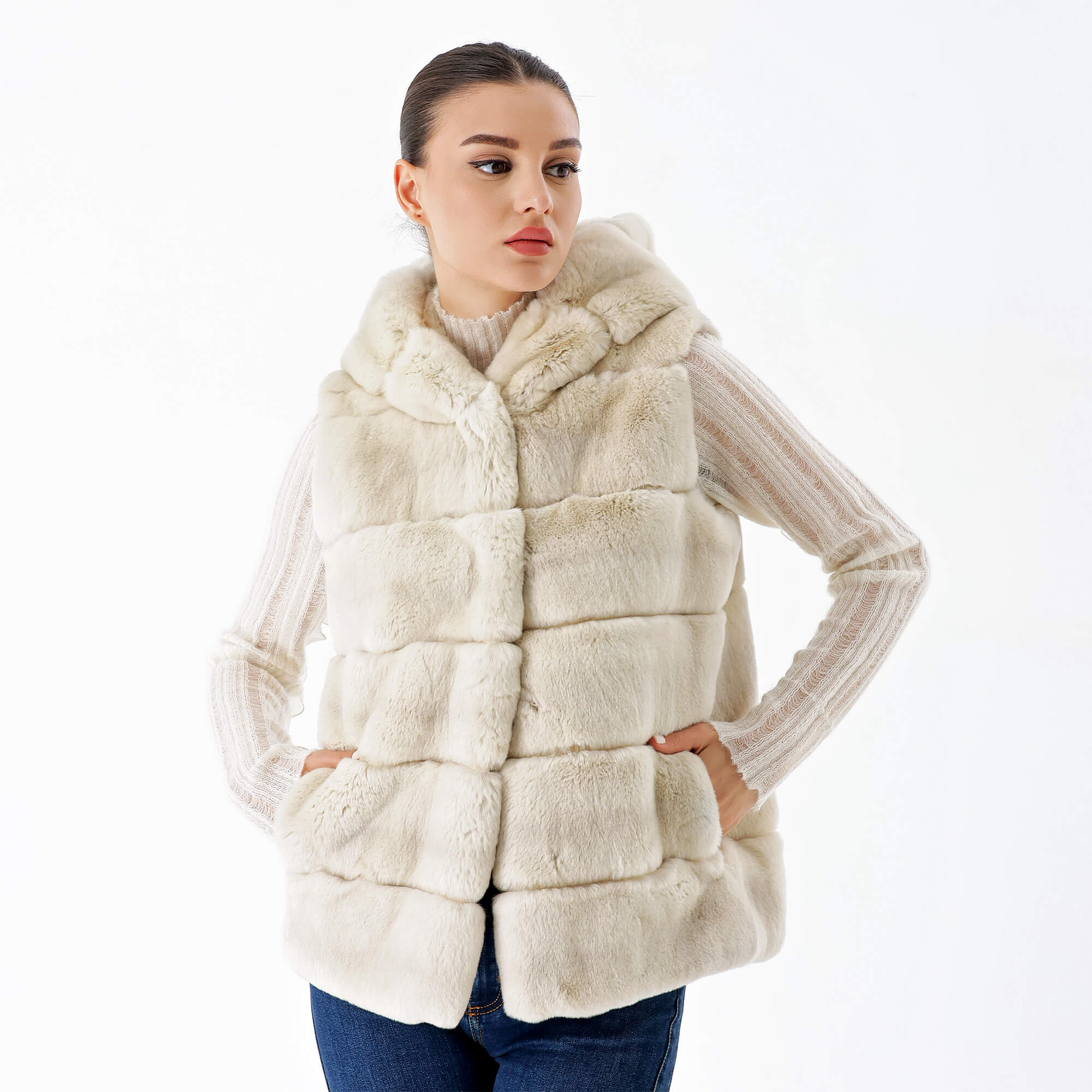 Yves Salomon - White Fur Hooded Vest